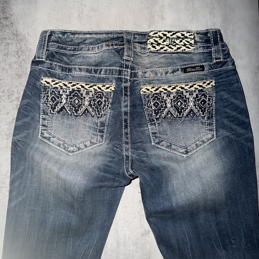 Miss Me Women’s Mid Rise Boot Cut Jeans Blue Size 27 Embellishment Rhinestone